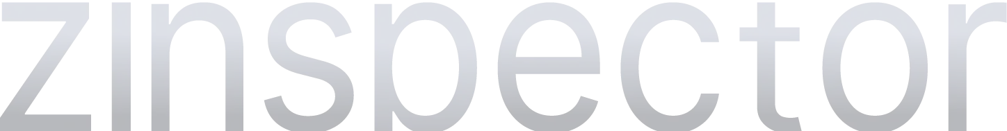 The word 'zinspector' in large, gradient-colored lowercase letters on a white background.