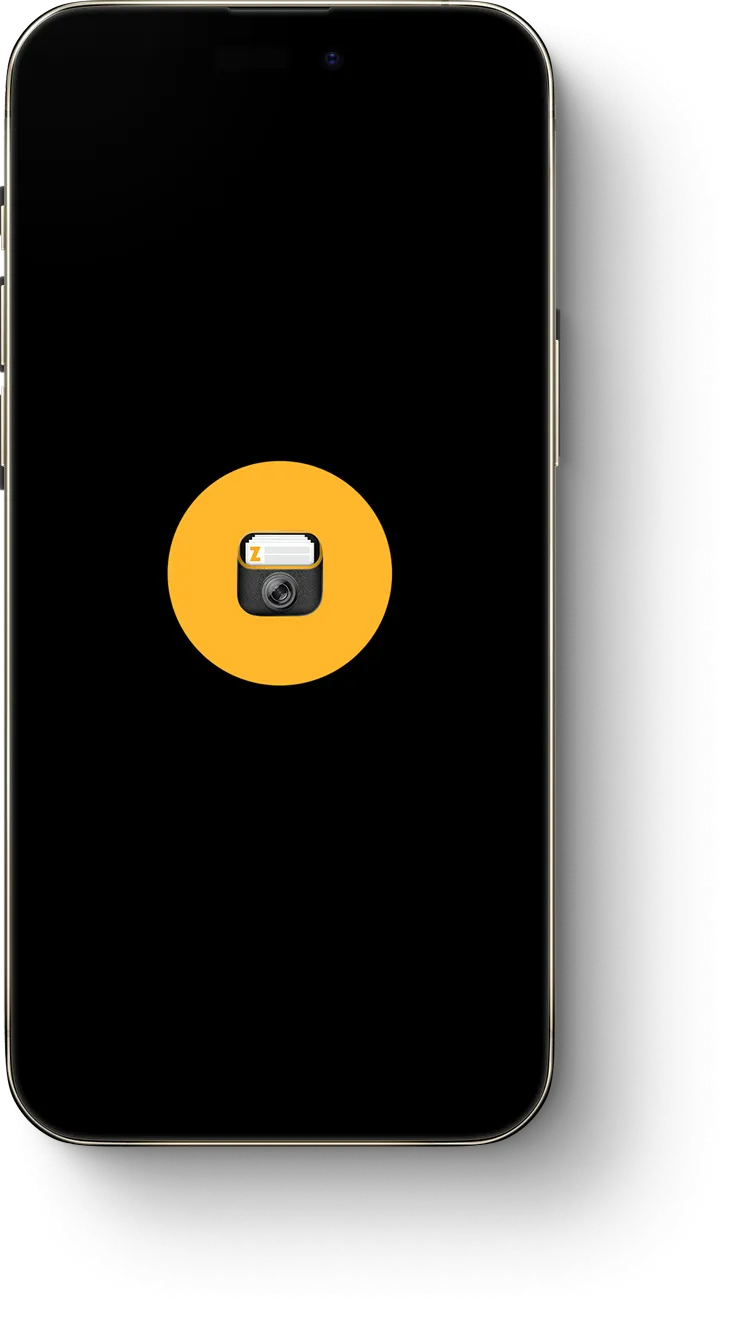 Smartphone displaying a yellow circle with an address book and camera app icon.