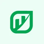 Green leaf icon with a bar chart inside representing eco-friendly analytics.