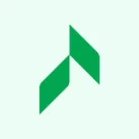 Green geometric logo with two upward-pointing shapes on a light background.
