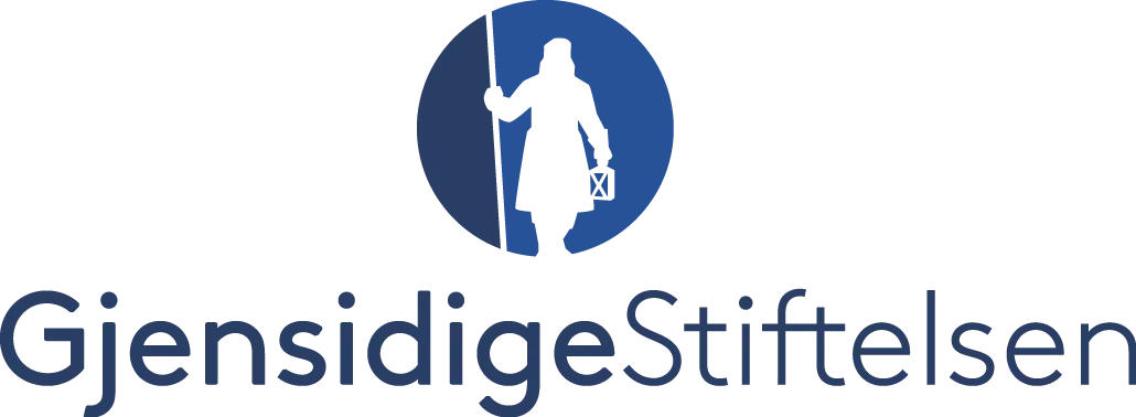 GjensidigeStiftelsen logo med en stilisert figur som holder en lykt i en blå sirkel.