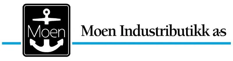 Moen-industributikkens logo med et ankerikon og selskapets navn ved siden av en blå linje.