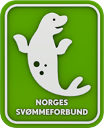 Logo med hvit krokodillefigur på grønn bakgrunn og teksten Norges Svømmeforbund.