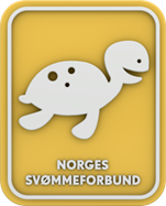 Hvitt skilpaddeikon på gul bakgrunn med teksten Norges Svømmeforbund under.