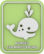 Logo med en hvit hval og teksten Norges Svømmeforbund på grønn bakgrunn.