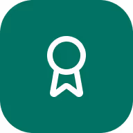 White ribbon award icon on a rounded green square background.