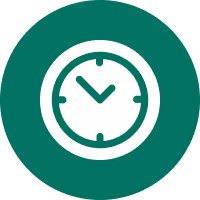 Clock icon showing the time as 10:10 inside a green circle.