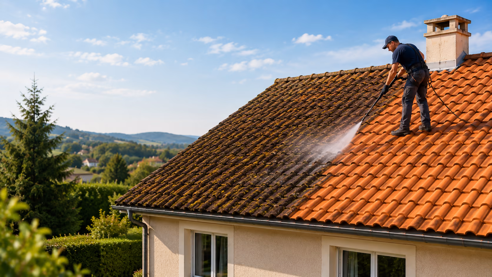 Toiture rénovée et protégée par un traitement hydrofuge