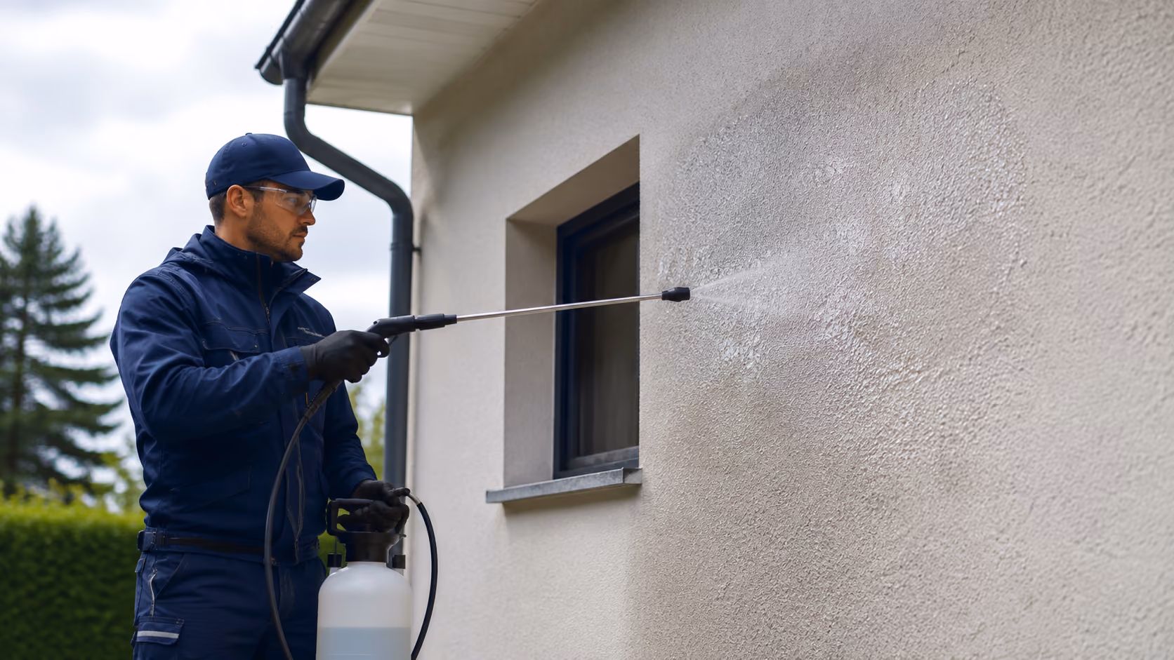 Application d’un traitement hydrofuge sur un mur extérieur