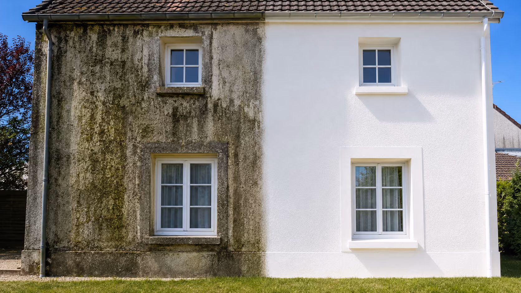 Comparaison d’une façade avant et après démoussage