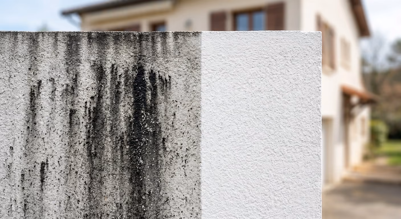 Façade présentant des salissures avant nettoyage
