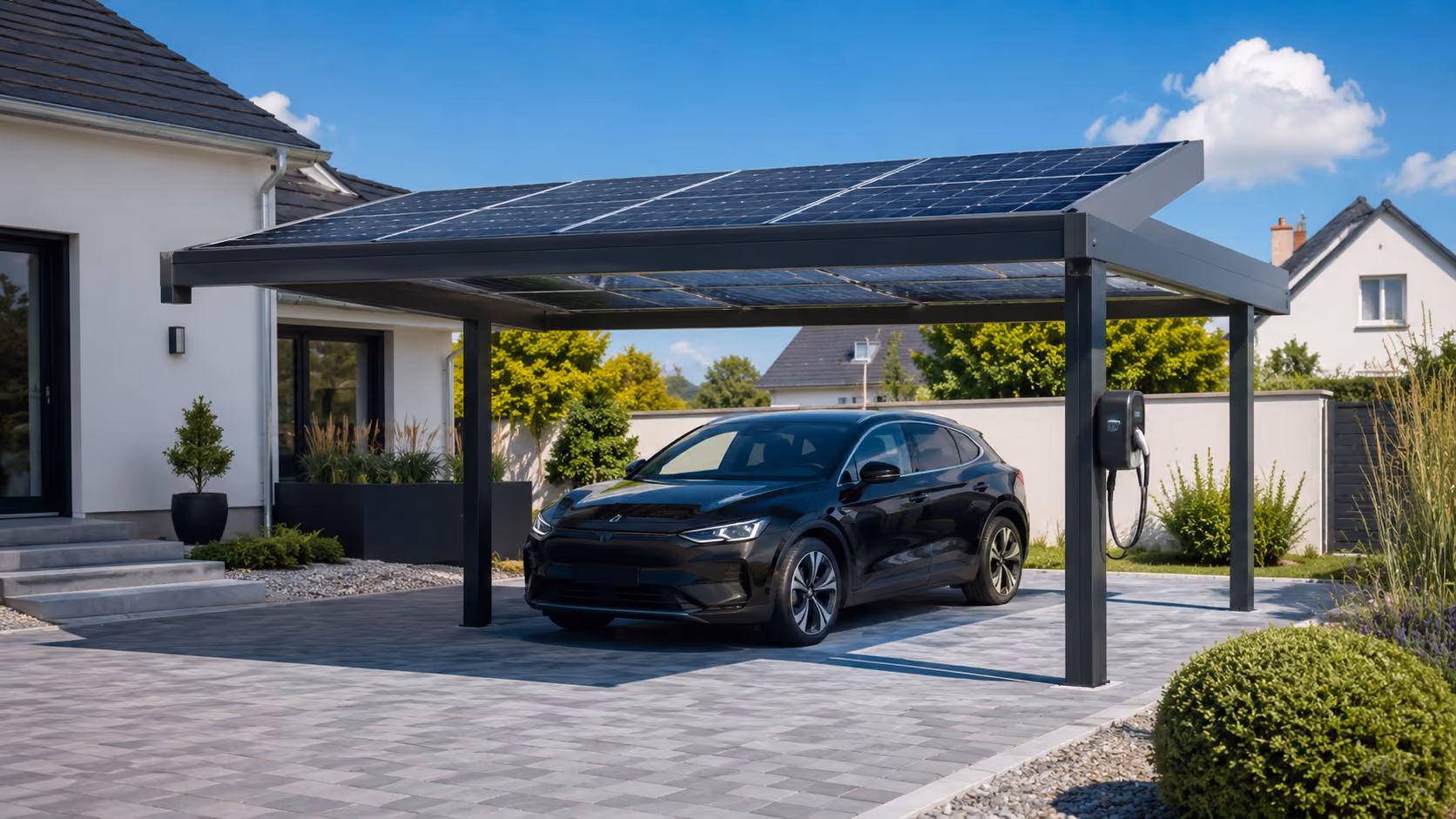 Carport solaire produisant de l’électricité photovoltaïque