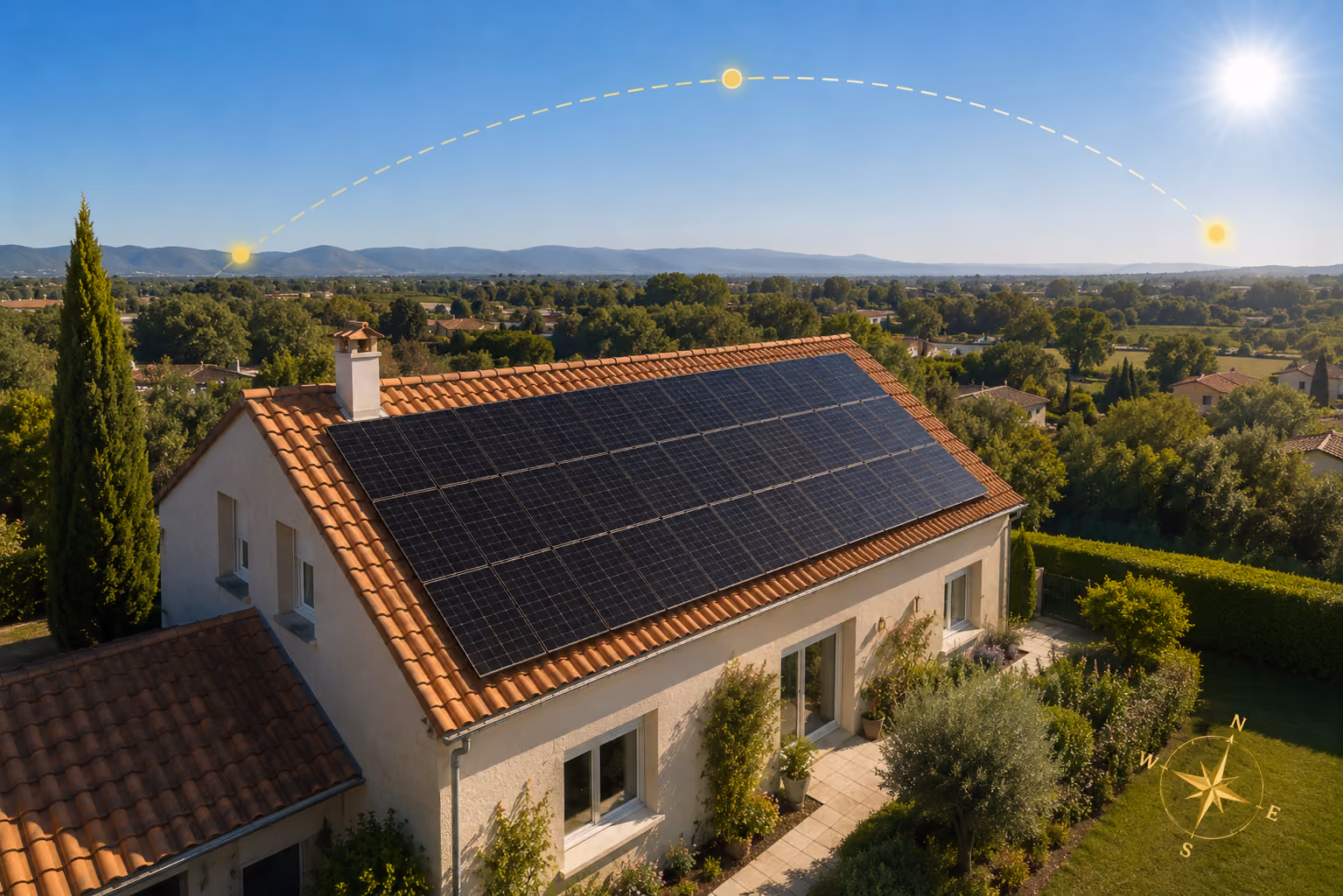 Orientation de toiture adaptée à la production solaire
