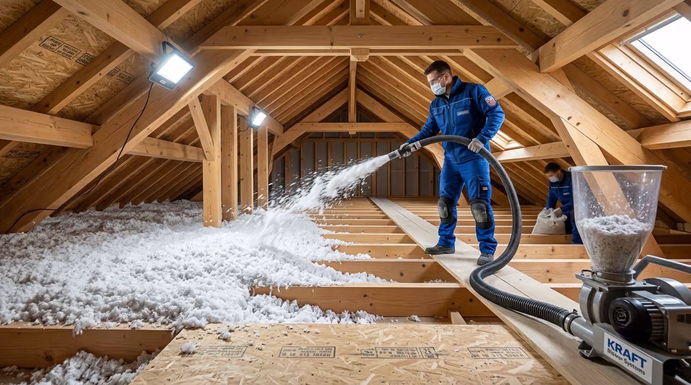 Isolation de combles par soufflage réalisée par un professionnel M2TOIT
