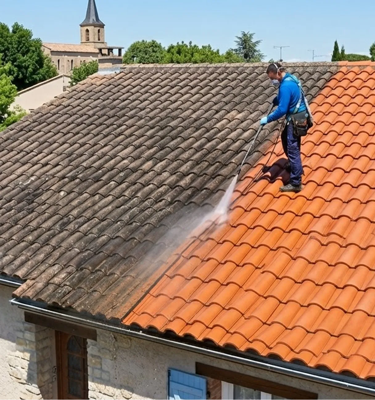 Travaux de rénovation sur une toiture de maison