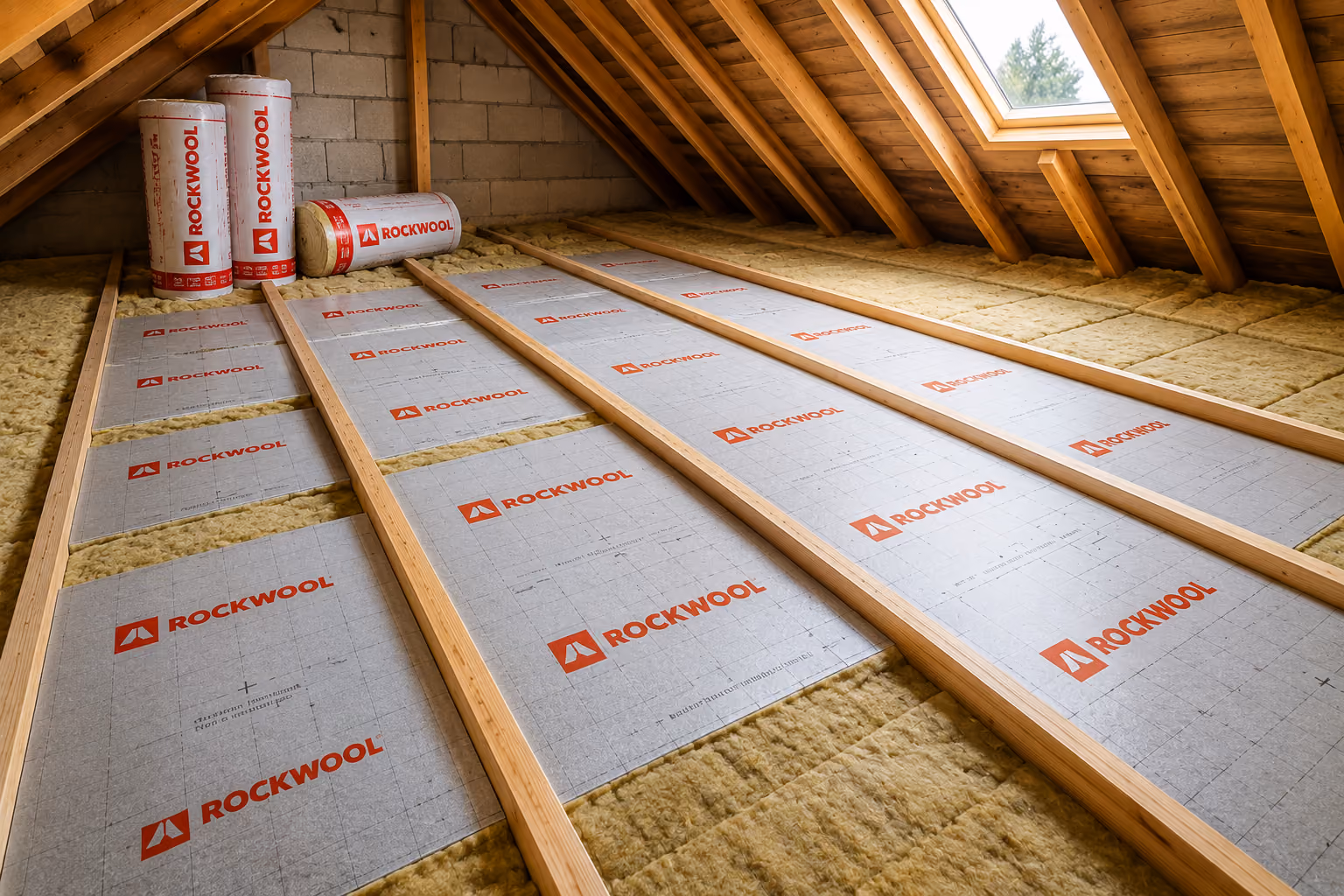 Pose d'une isolation thermique sur une habitation.