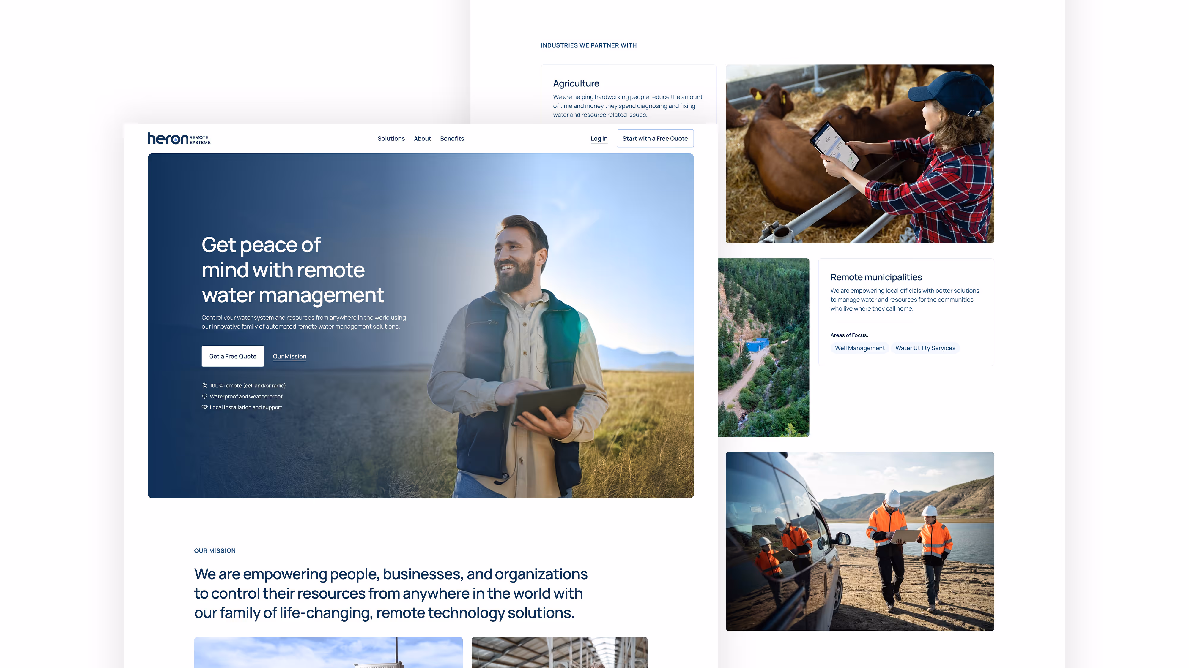 Composite image of two views of a webpage from Heron's website slightly overlapping each other