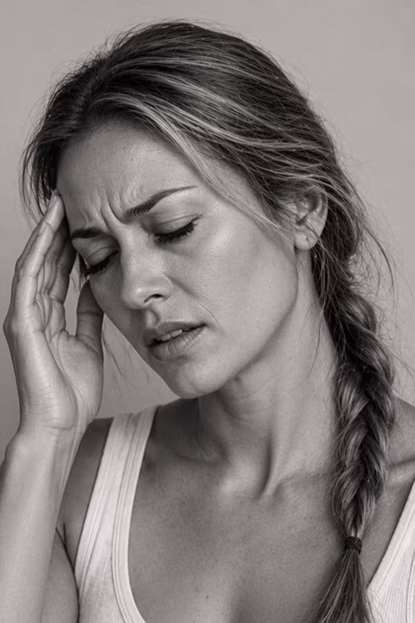 Black and white portrait representing chronic migraine concern at CAMI