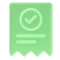 Green badge icon with a checkmark inside a circle and two horizontal lines below.