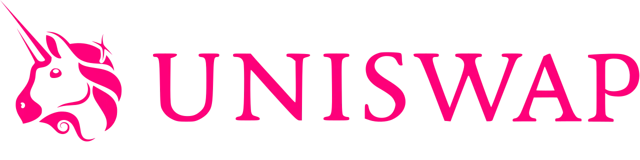 Uniswap brand name with unicorn head logo in pink.