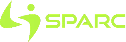 SPARC company logo in bright green on a black background.