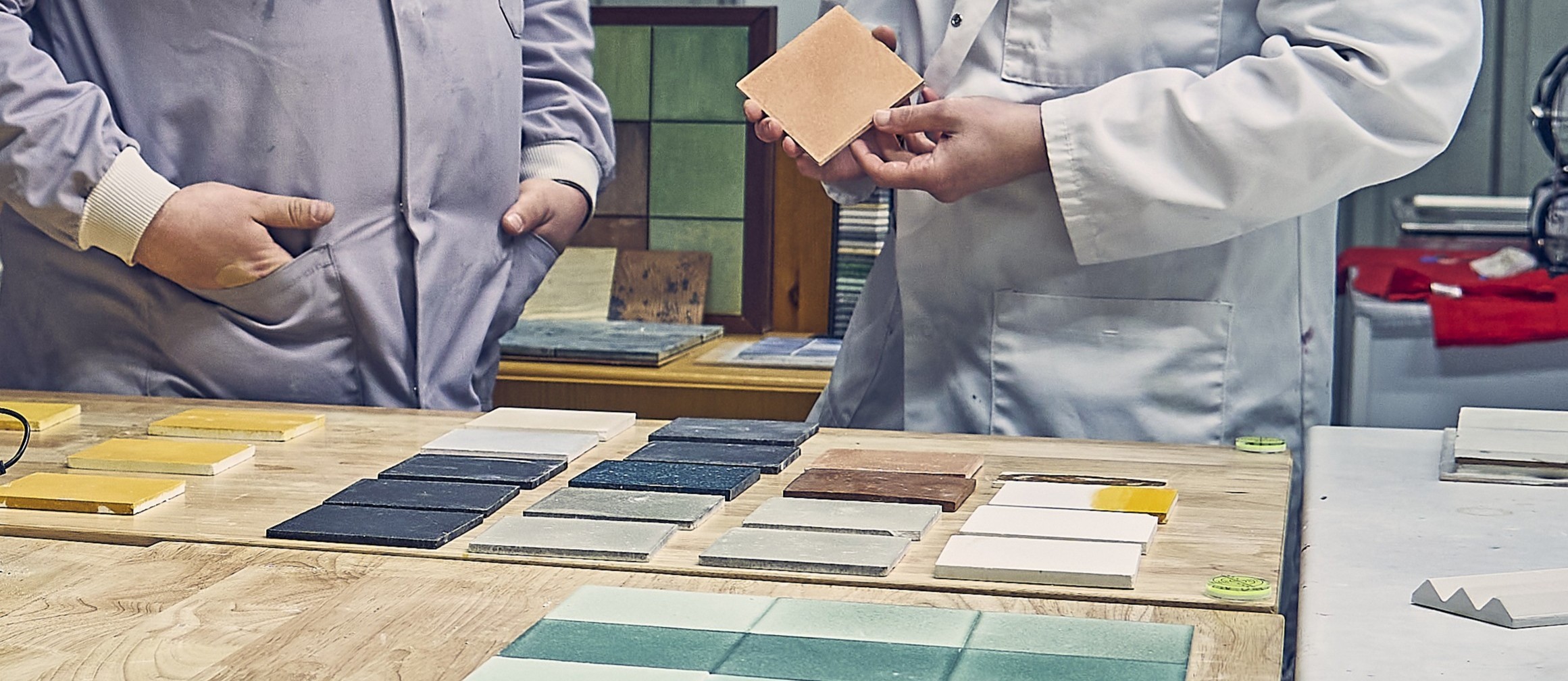Tile samples in the lab 