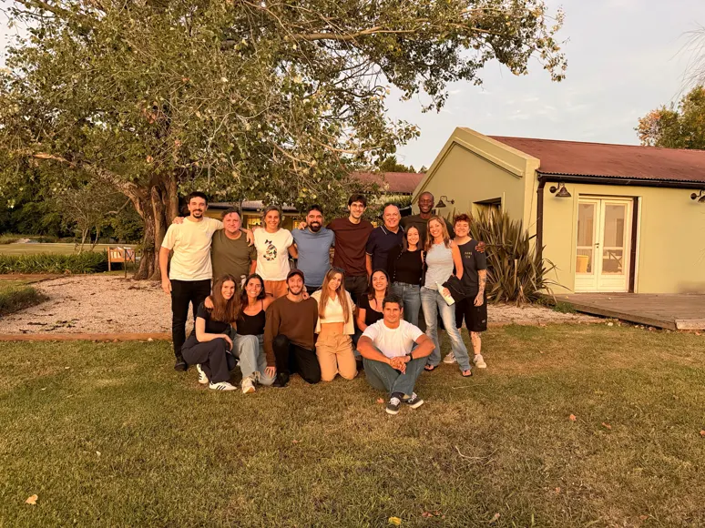 The whole team outdoors