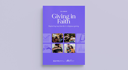 2024 Giving in Faith report titled Exploring Key Trends in Religious Giving with photos of diverse church leaders and donors and logos of Givelify and Lake Institute on Faith & Giving.