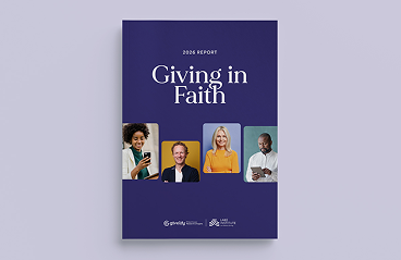 2026 Giving in Faith report titled Rethinking Generosity Through Consistent Giving with photos of diverse church leaders and donors and logos of Givelify and Lake Institute on Faith & Giving.