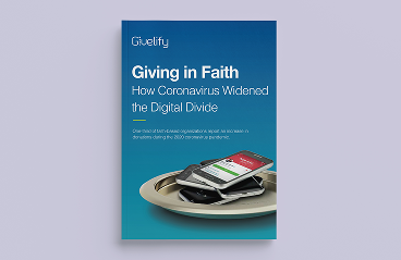 2020 Giving in Faith report titled How Coronavirus Widened the Digital Divide with a photo of smartphones stacked on an offering plate.