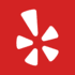 Yelp logo with a stylized red and white burst symbol on a red background.