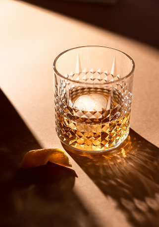 A glass of whiskey in the light