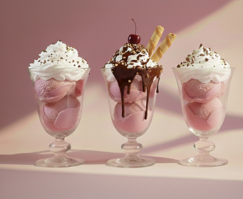 Purple ice cream with whipped cream and chocolate