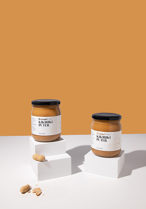 Peanut butter on white table