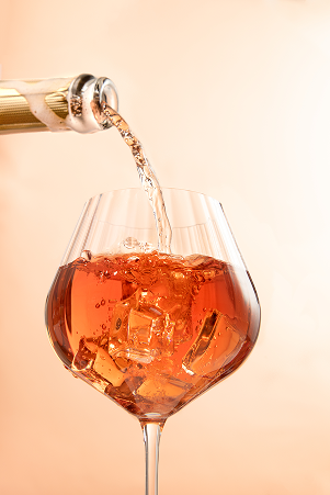 Drink in glass with ice cubes