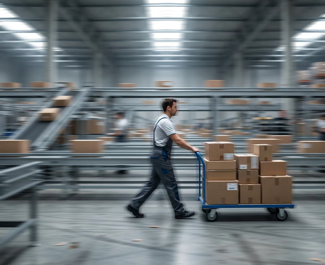  Large-scale automated fulfillment center infrastructure with professional staff managing high-volume inventory flow and distribution.