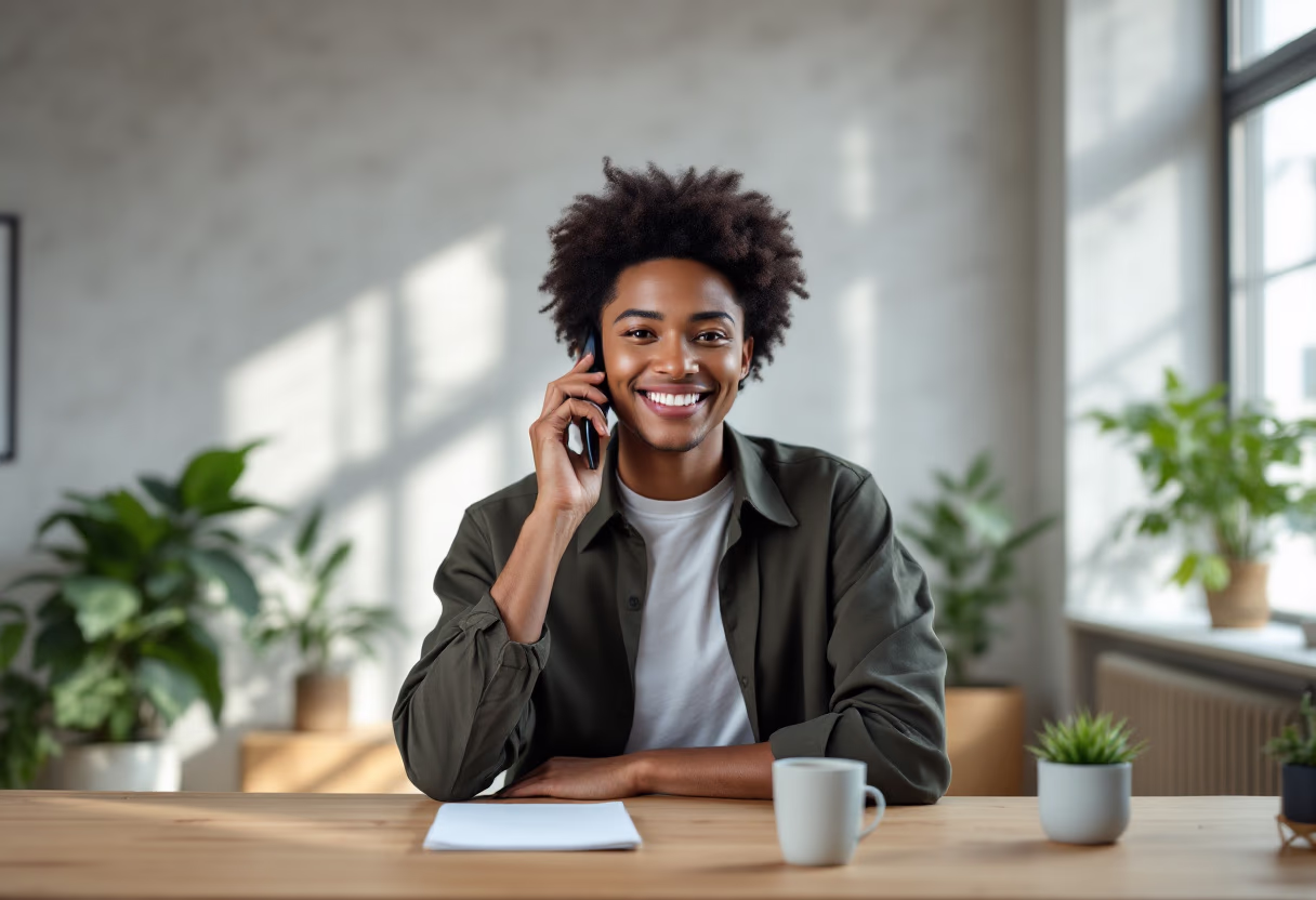 image of a person on a phone call (for a productivity tools business)