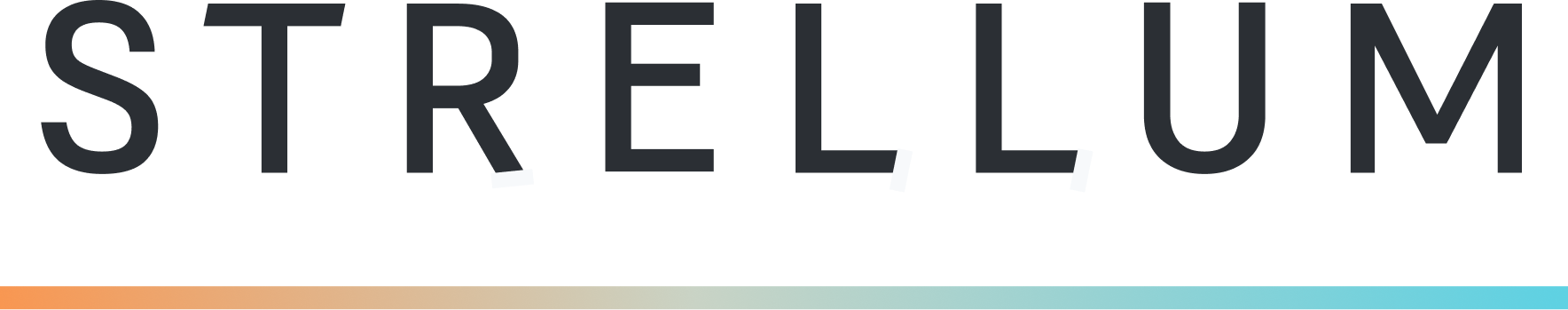Strellum brand name with a gradient underline transitioning from orange to turquoise.