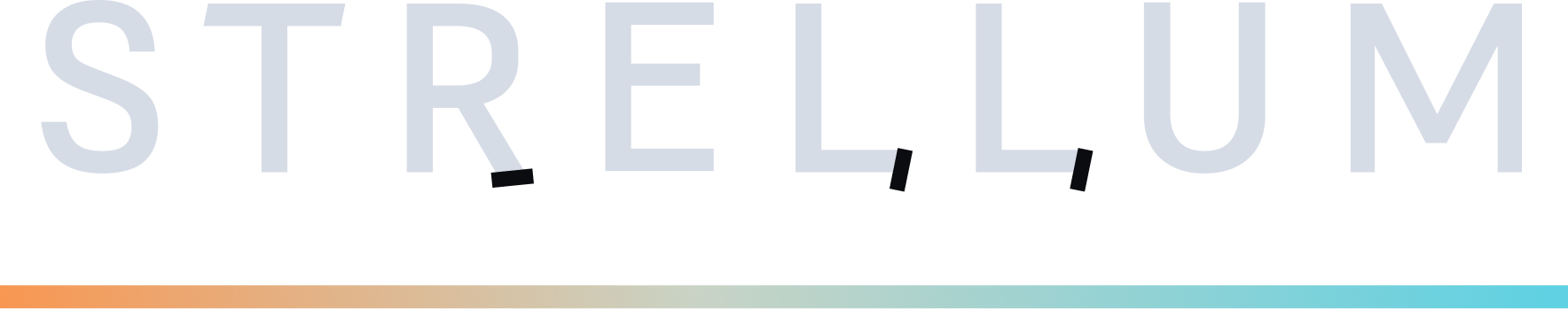 Strellum brand logo with stylized letters and a horizontal gradient line underneath.