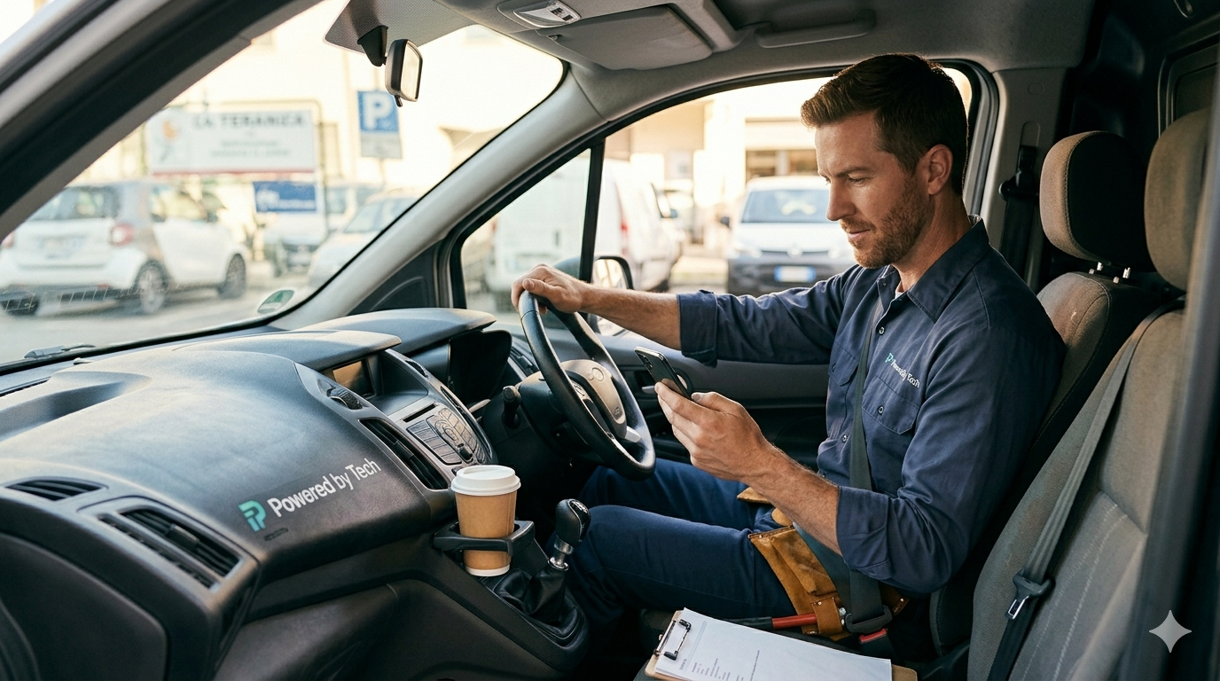 Plumber in van using AI to book more jobs without tech skills