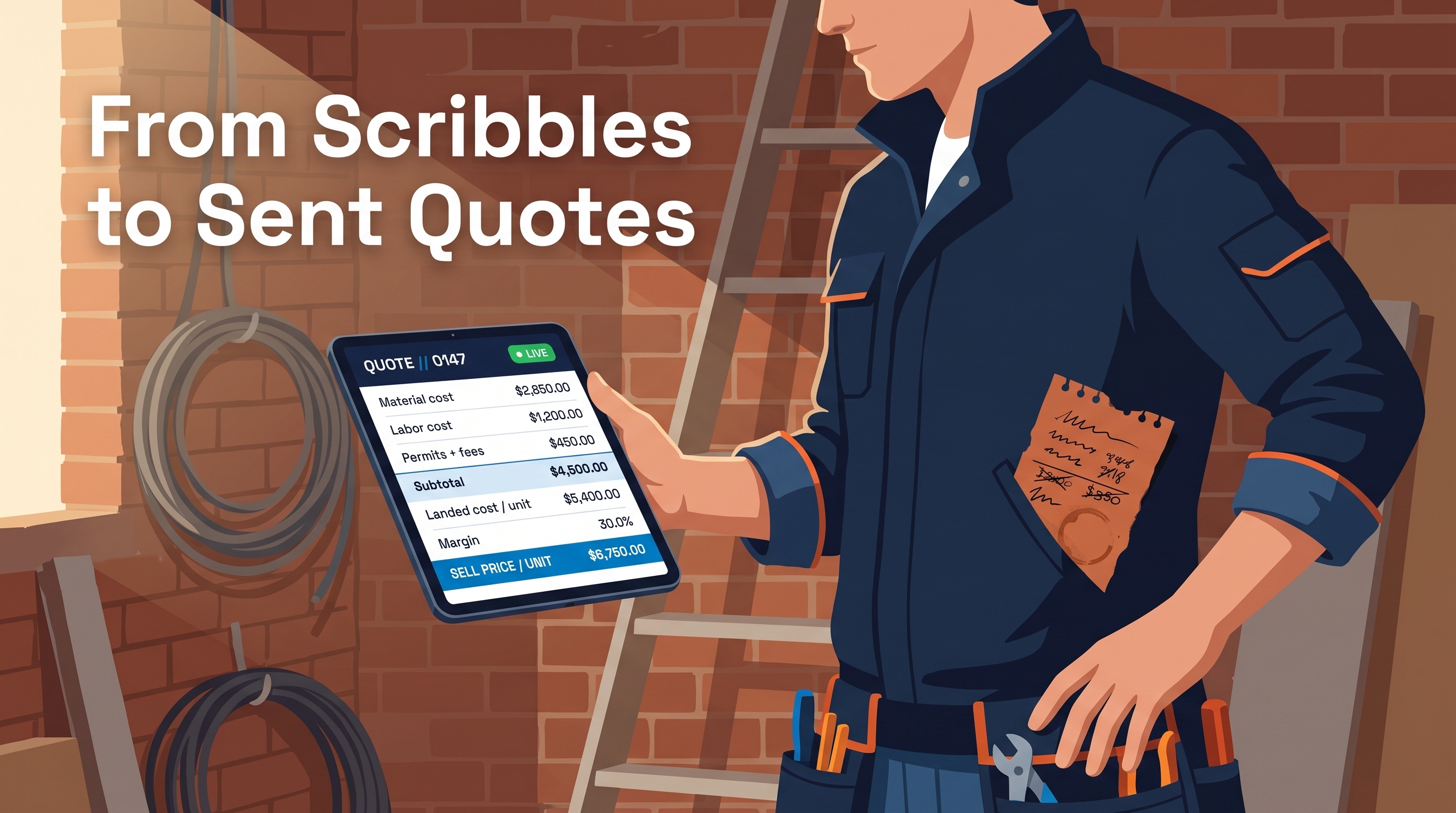 Tradesperson sending a written itemized quote from the job site instead of a verbal estimate