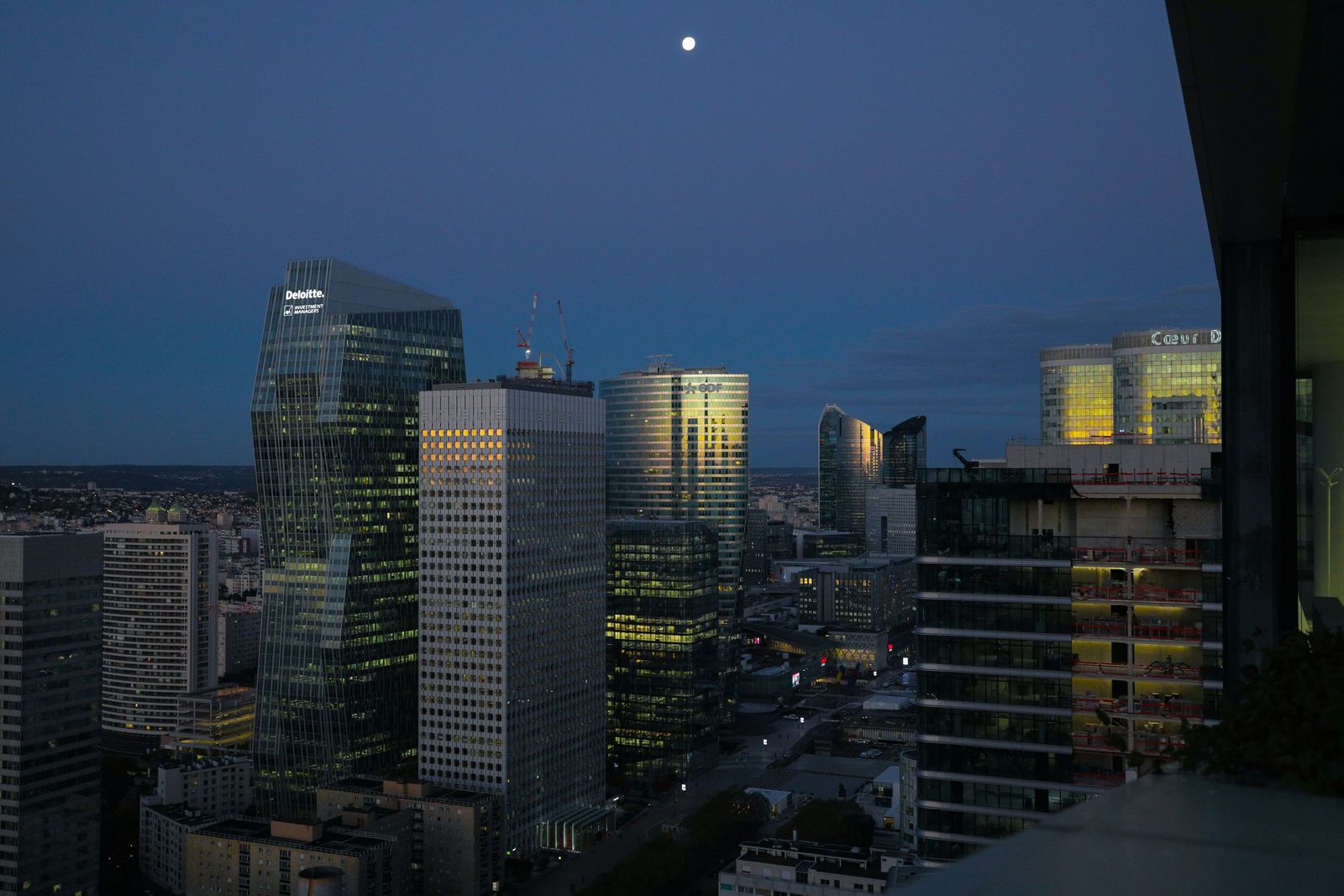 La Défense business district at night, Paris, France