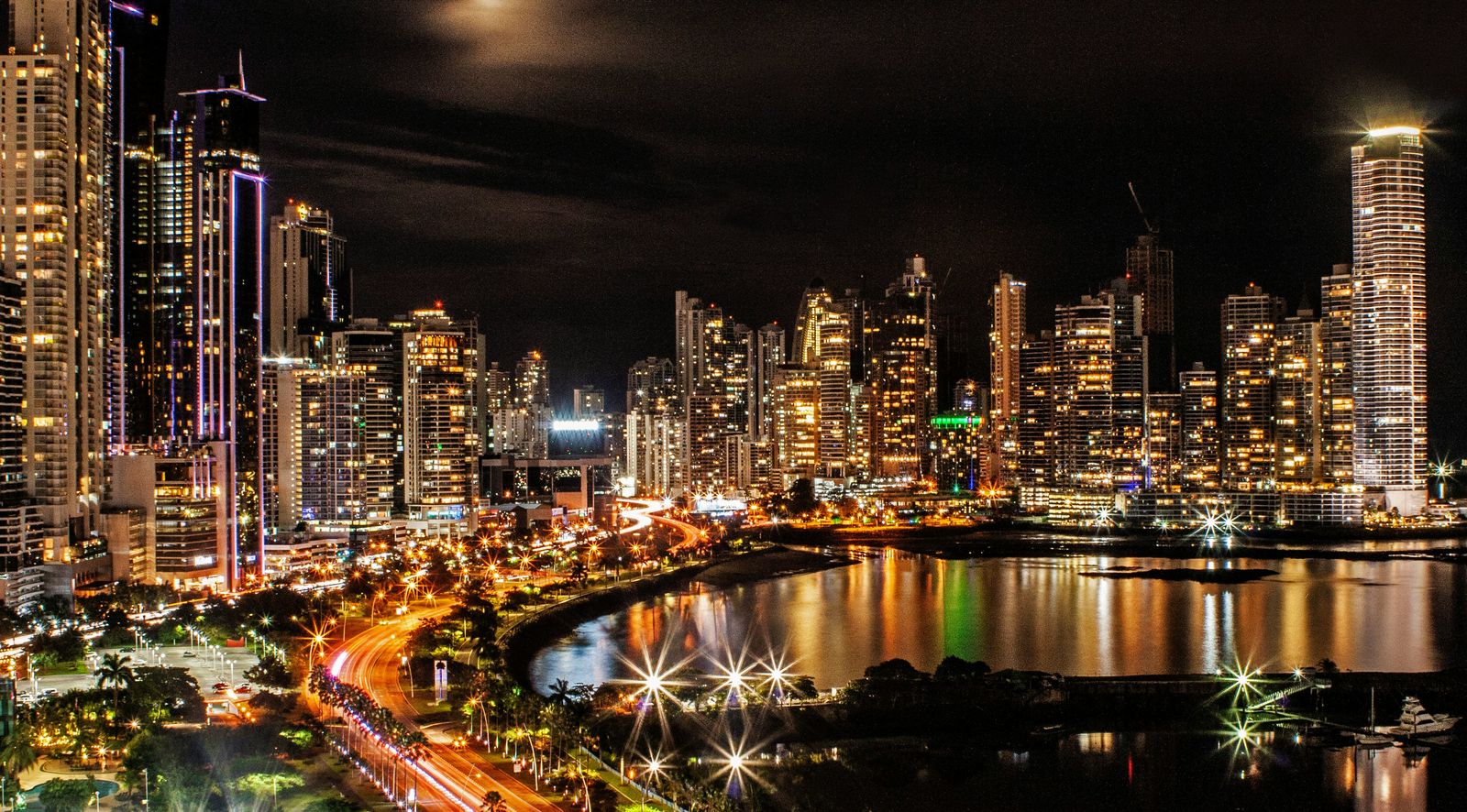 Panama City skyline at night, Panama