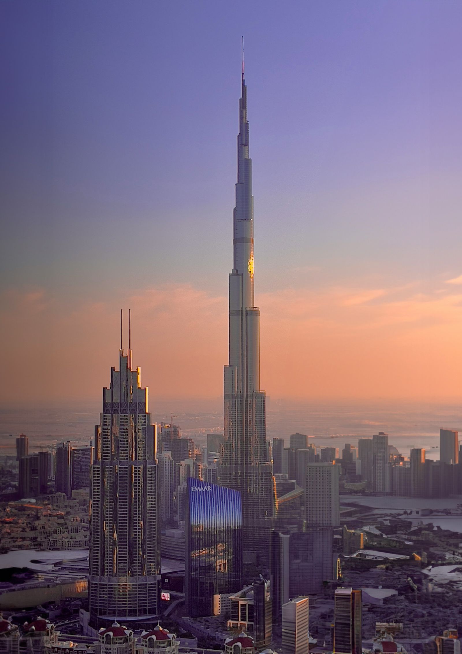 Burj Khalifa over Downtown Dubai at sunset, United Arab Emirates