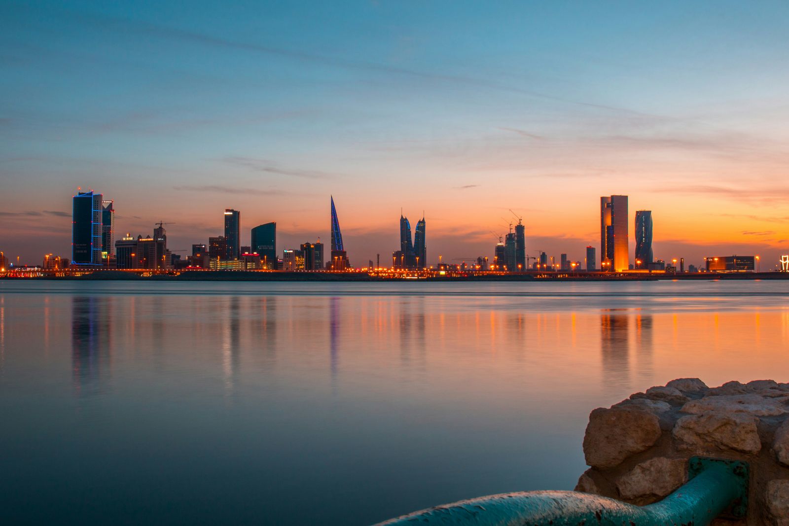 Manama skyline at sunset, Bahrain