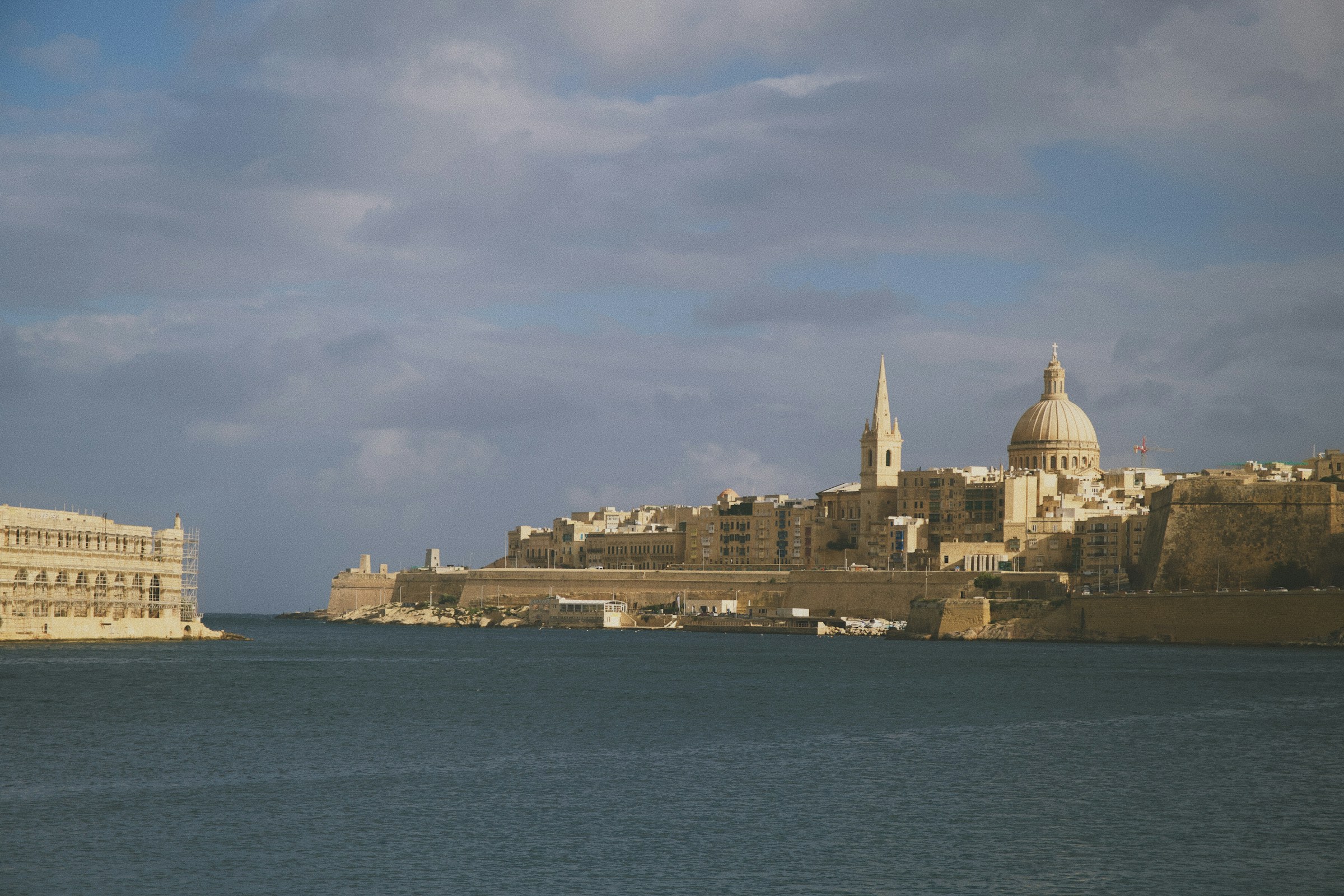 Valletta's domes above the harbour in daylight, Malta