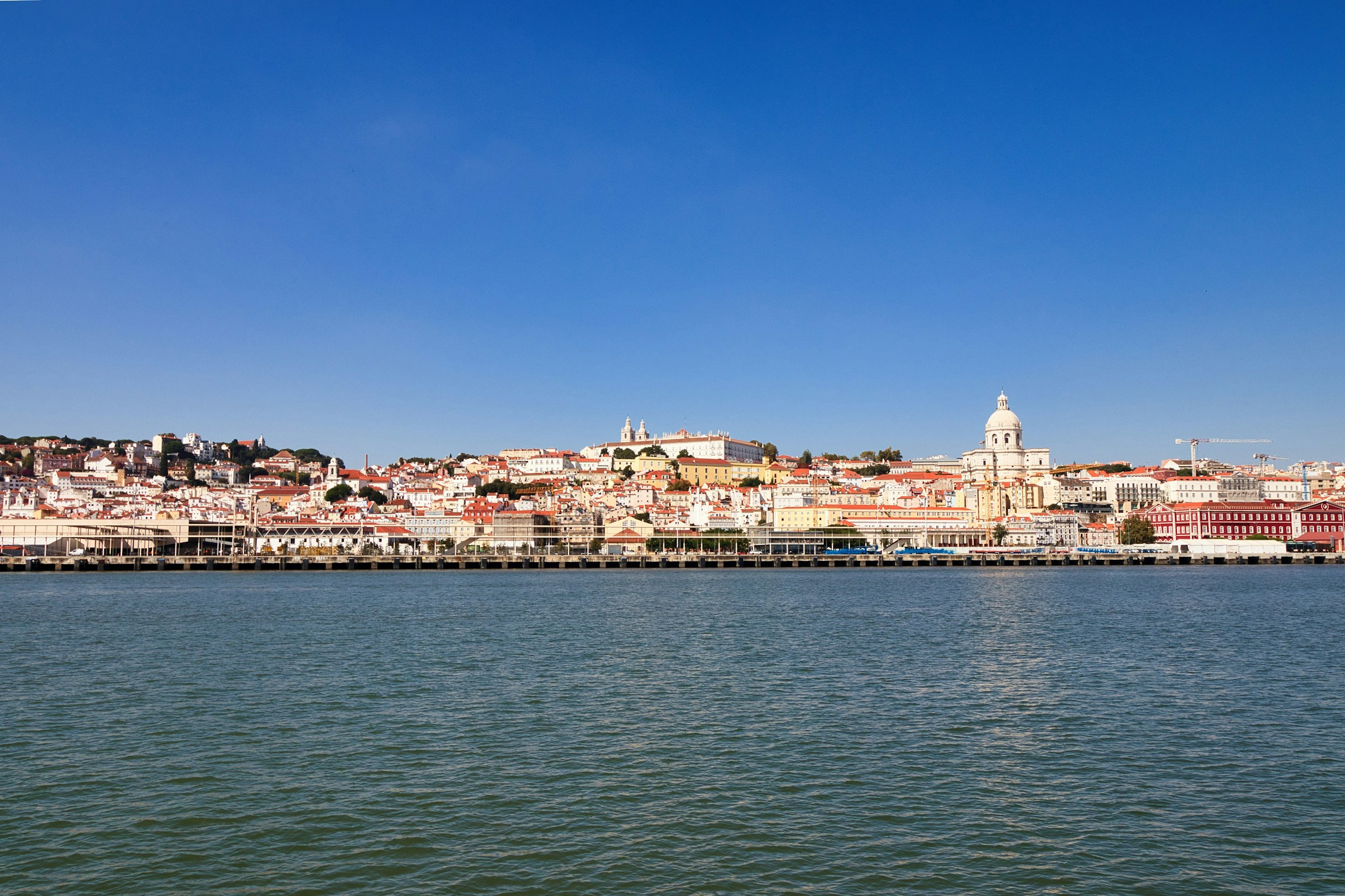 Lisbon above the Tagus under a clear sky, Portugal