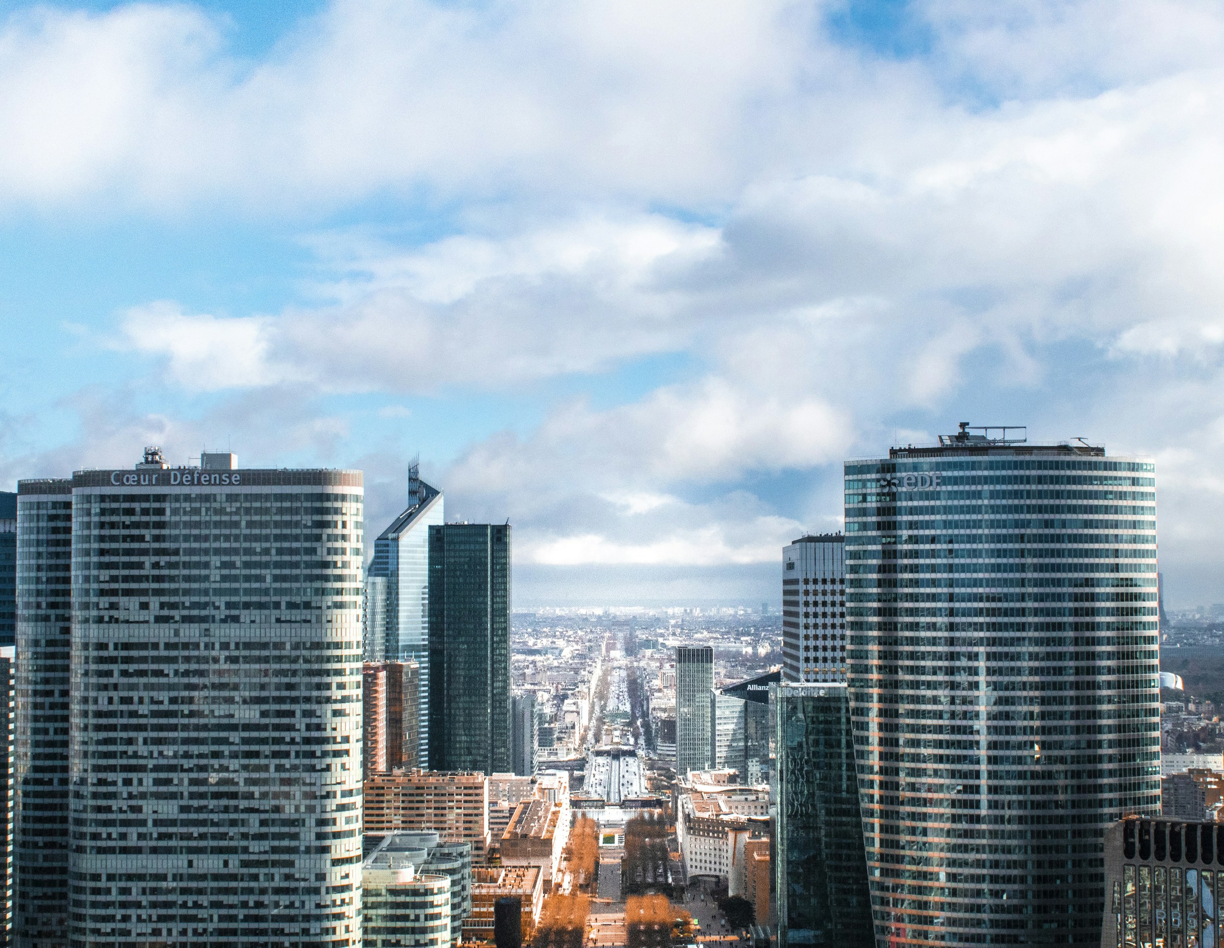 The La Défense business district in daylight, Paris, France