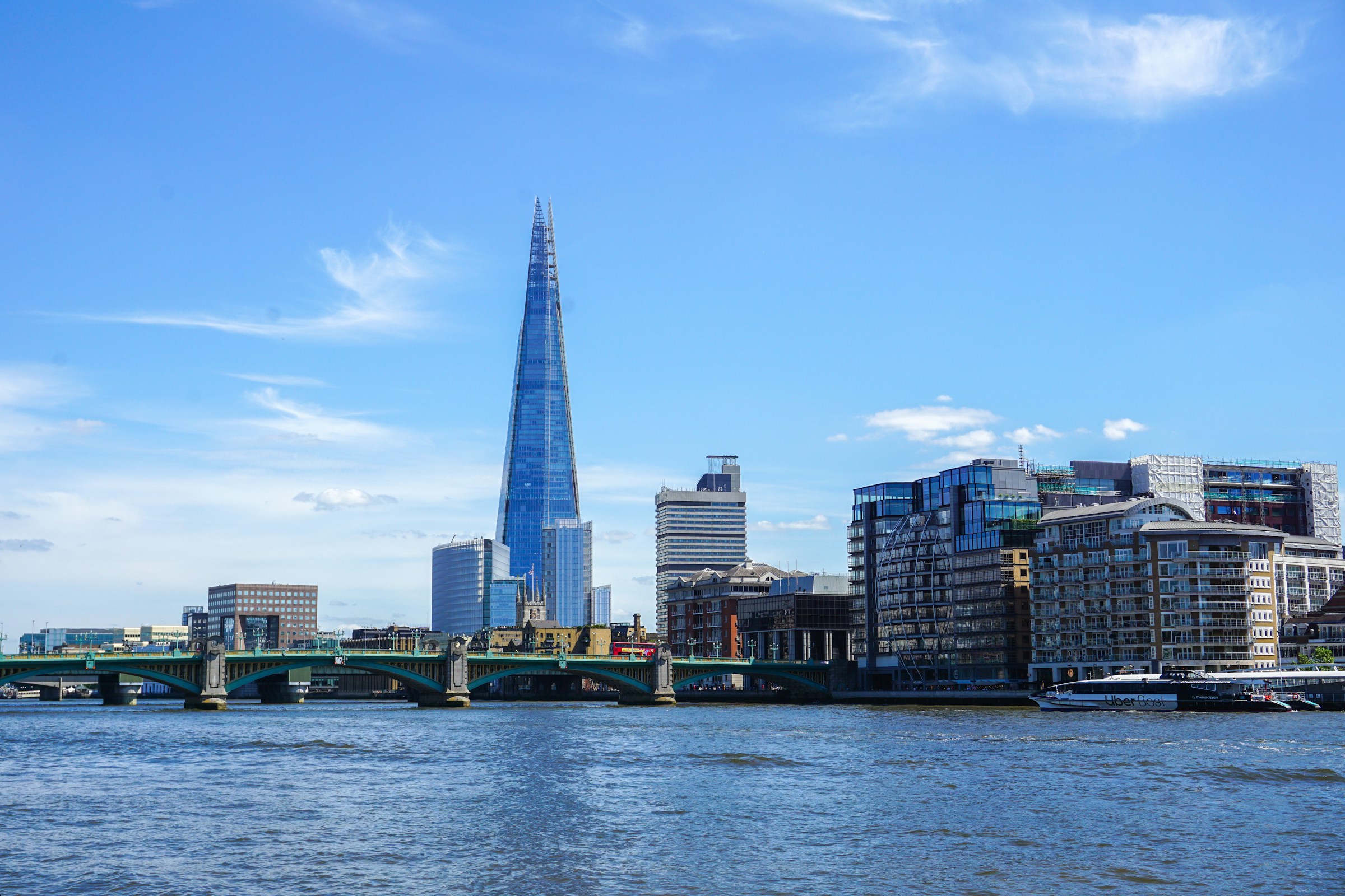 The Shard and the City of London skyline in daylight, United Kingdom