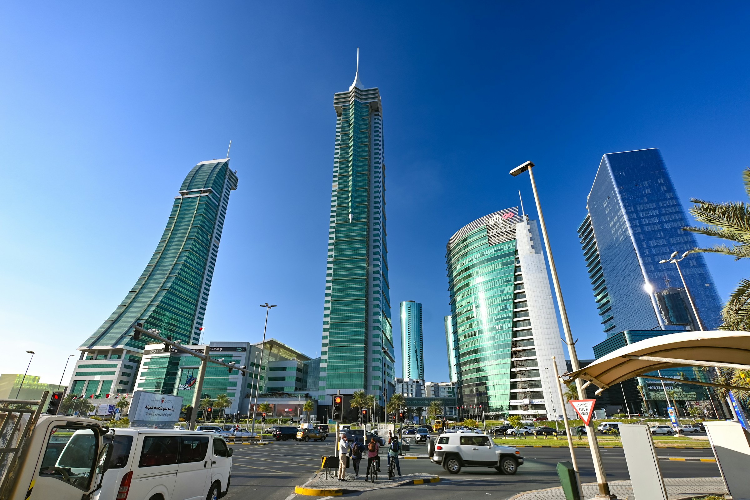 Manama's towers under a clear blue sky, Bahrain
